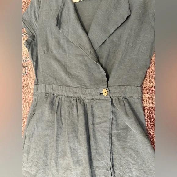 Yuvita linen collared maxi wrap dress size medium in grey green - Picture 6 of 16